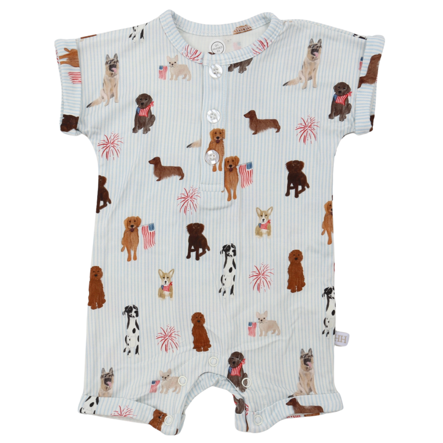 Boys Patriotic Pups Button Romper