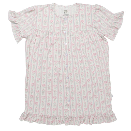 Womens Floral Heart Ruffle Sleeve Bamboo Nightgown