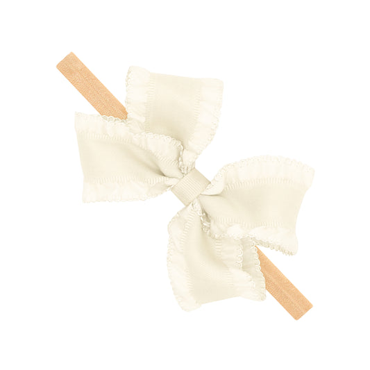 Medium Ruffle Edge Satin Grosgrain Underlay Bow on Baby Band
