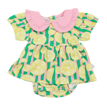 Girls Lemon Cotton Bubble with Ruffle Collar