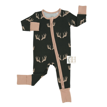 Boys Green Antler Double Zipper Romper