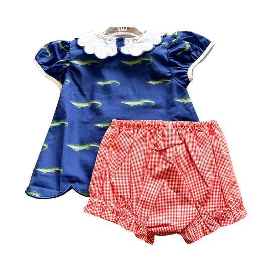 Gator Scalloped Peter Pan Top & Bloomer Set