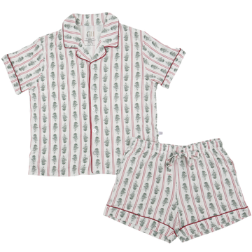 Womens Pine Button Down Short Sleeve and Shorts Loungewear Set