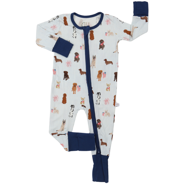 Boys Patriotic Pups Double Zipper Romper
