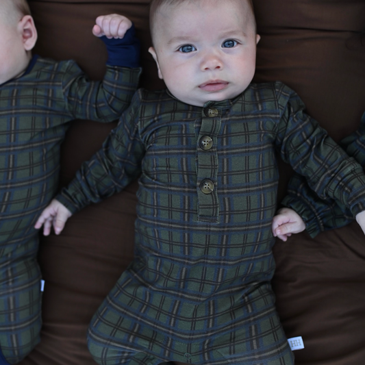 Boys Cabin Cozy Long Sleeve Button Romper