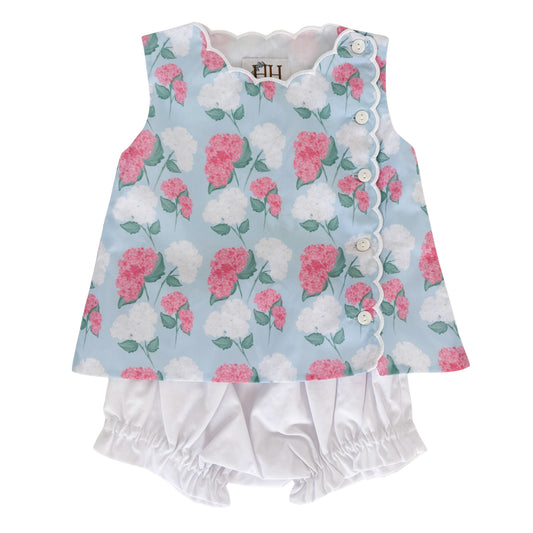 Girls Hydrangea Scalloped Diaper Set
