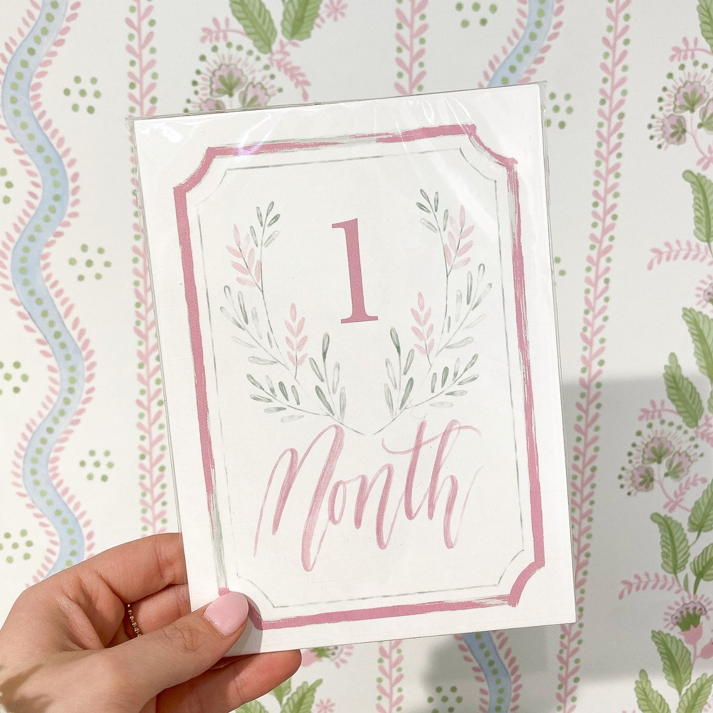 Pink Floral Crest Milestone Cards - Pack of 2