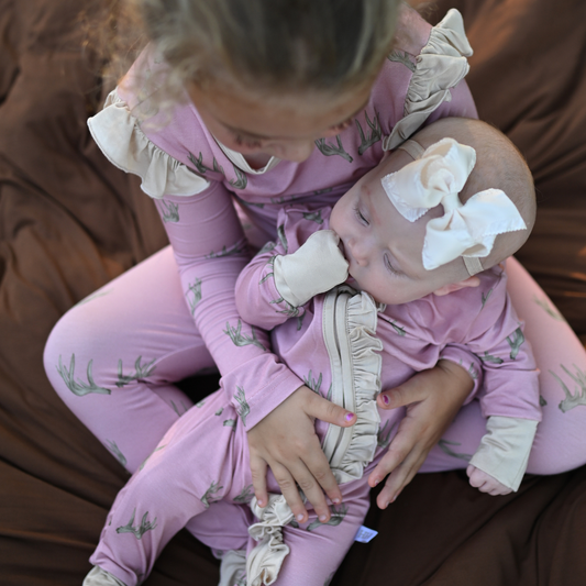 Girls Ruffle Pink Antler Loungewear Set