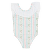 Girls Blue Floral Stripes Flutter Sleeve One Piece