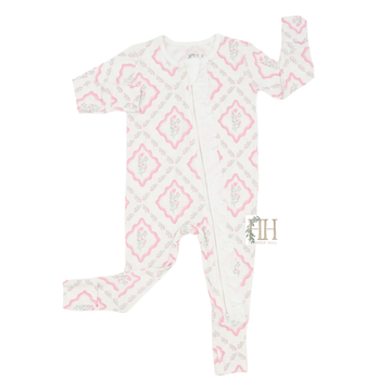 Girls Diamond Floral Ruffle Double Zipper Romper