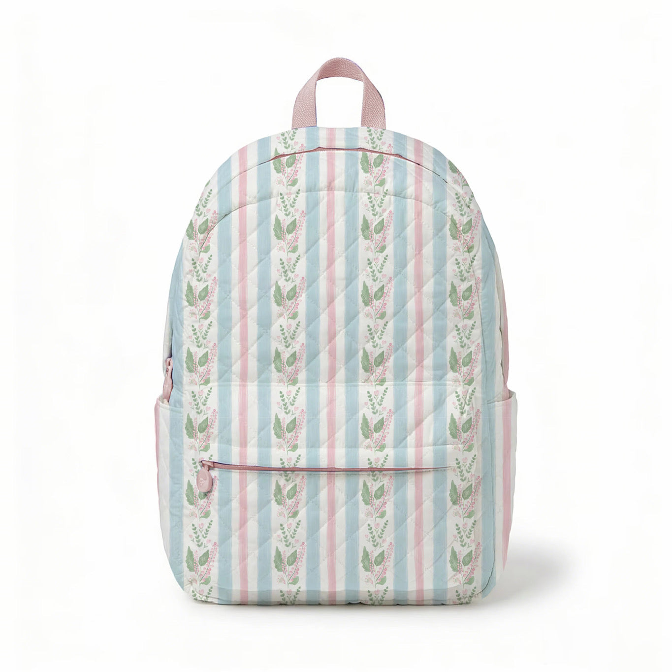 Blue Floral Stripe Quilted Backpack
