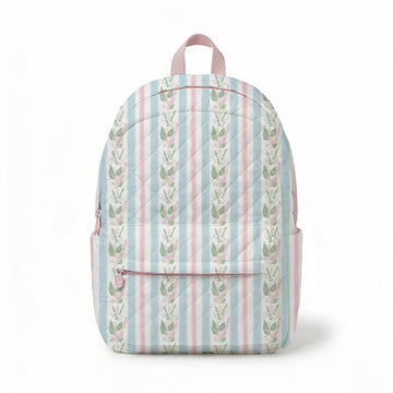 Blue Floral Stripe Quilted Backpack