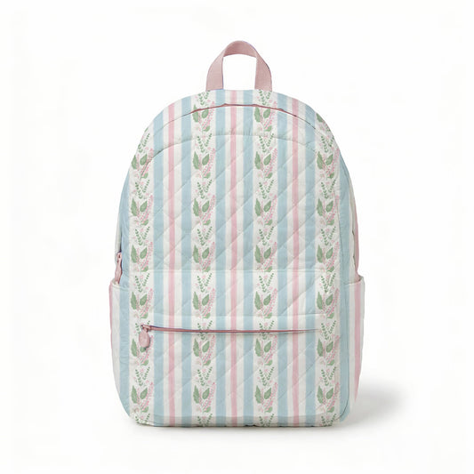 Blue Floral Stripe Quilted Backpack