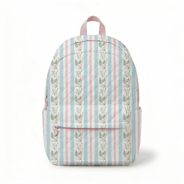 Blue Floral Stripe Quilted Backpack