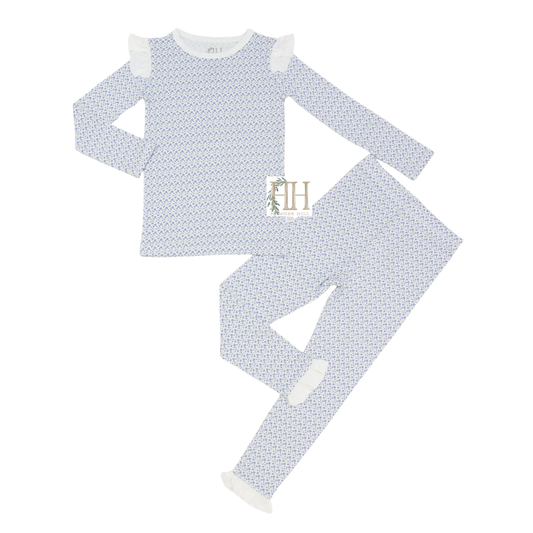 Girls Purple Floral Ruffle Loungewear Set