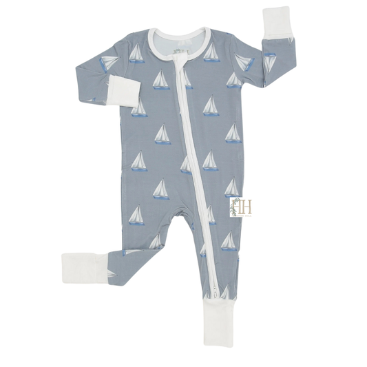 Boys Sail Away Double Zipper Romper