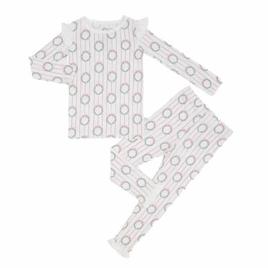 Girls Pink Wreath Ruffle Loungewear Set