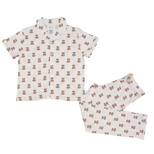 Womens Pink Beary Cute Button Down Pants Set