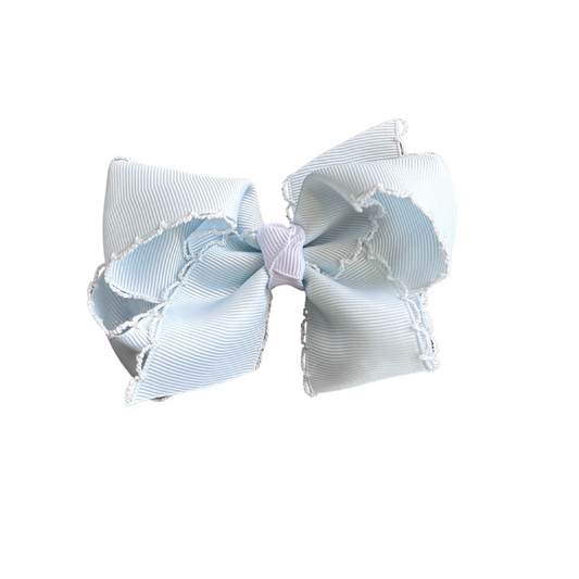 Medium Moonstitch Basic Bow With Knot - Light Blue with White