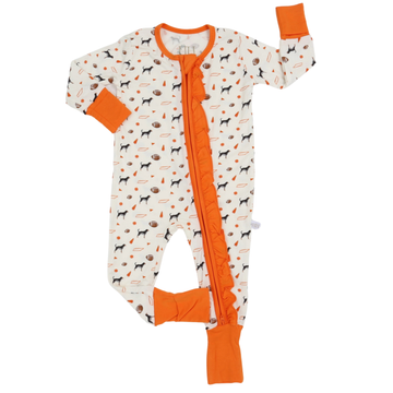 Girls Coonhound Pom Double Zipper Romper