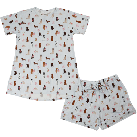 Womens Patriotic Pup Lounge Short Set