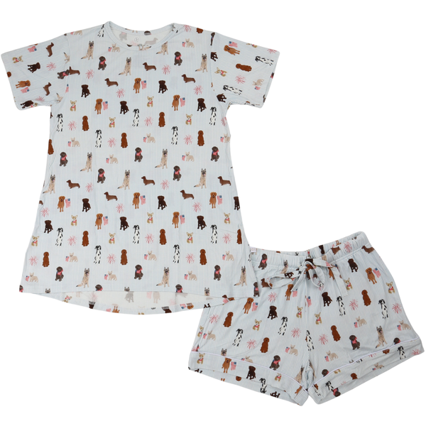 Womens Patriotic Pup Lounge Short Set