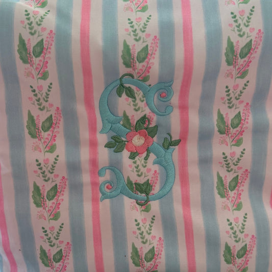 Blue Floral Stripe Quilted Duffle Bag