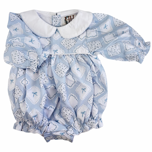 Girls Quilted Bow Patch Long Sleeve Collar Bubble