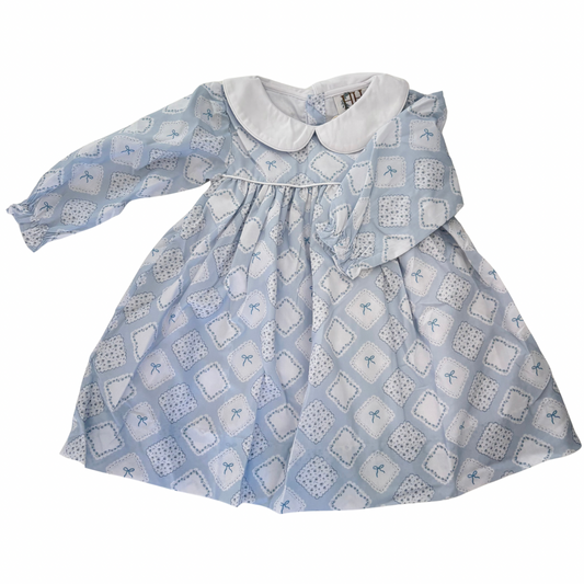 Girls Quilted Bow Patch Long Sleeve Dress