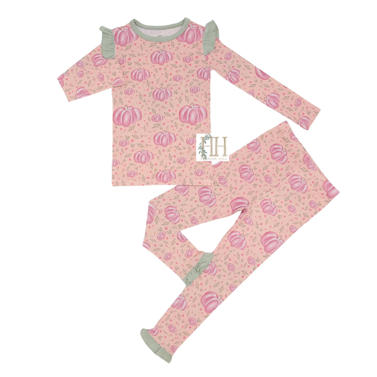 Girls Floral Pumpkin Loungewear Set