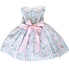 Girls Blue Floral Stripe Sleeveless Dress
