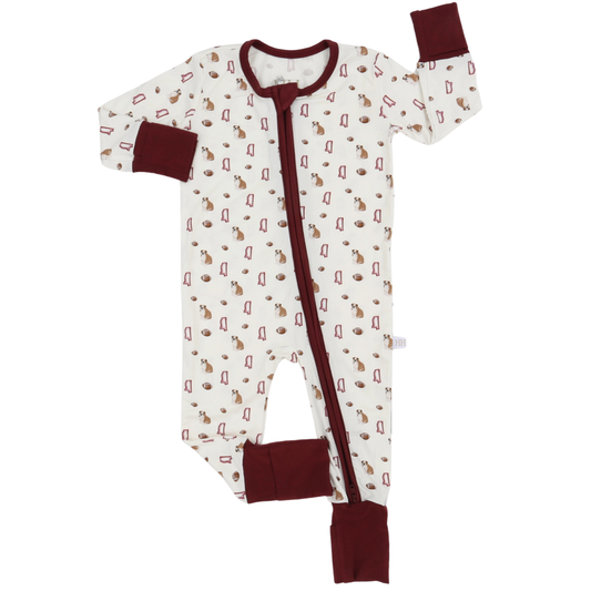 Boys Maroon Bulldog Zipper Romper