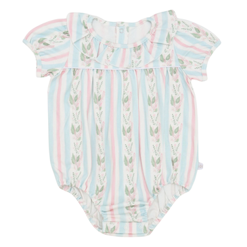 Girls Blue Floral Stripe Cotton Bubble with Ruffle