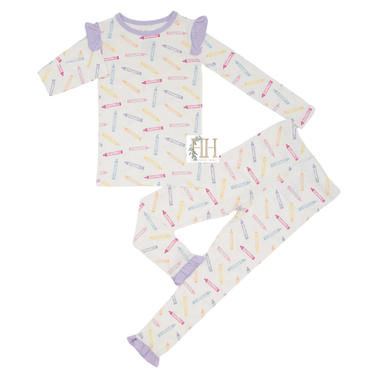 Girls Ruffle Crayon Loungewear Set