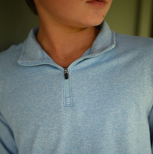 Boys Quarter Zip Light Blue Pullover