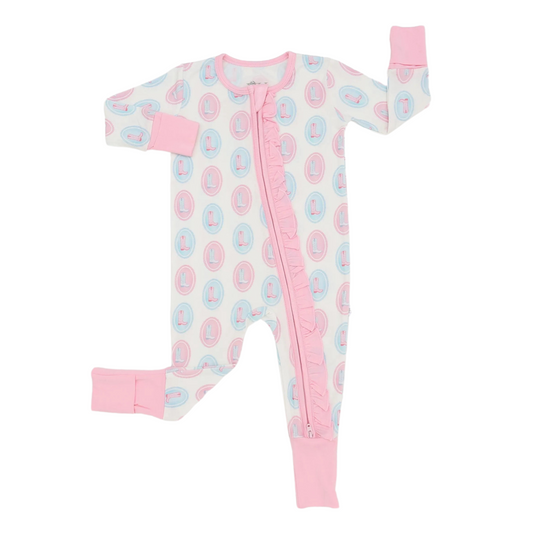 Pastel Oval Boots Ruffle Double Zipper Romper
