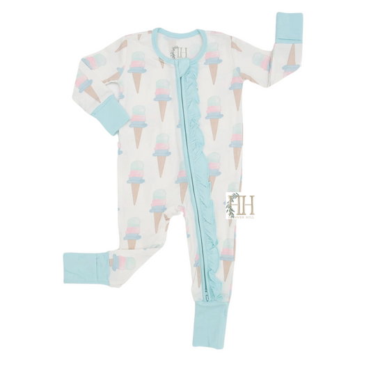 Girls Ice Cream Double Zipper Romper