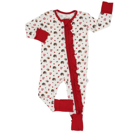 Girls Ruffle Hog Pom Zipper Romper