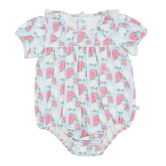 Girls Pink Hydrangea Cotton Bubble with Ruffle