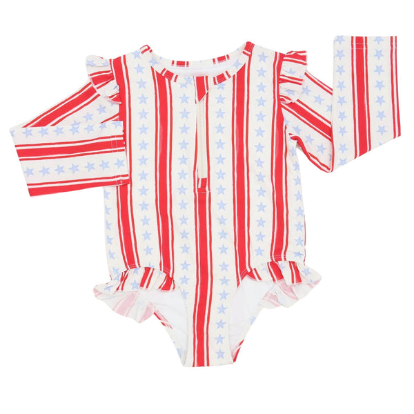Girls Stars and Stripes Ruffle Rashguard
