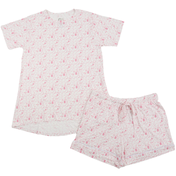 Womens Pink Wild West Scoop Neck Lounge Short Set