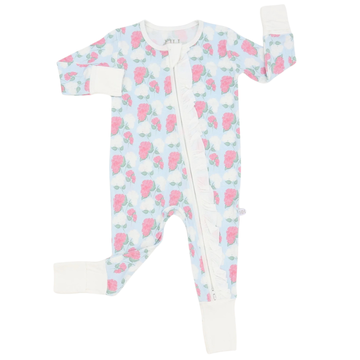 Girls Pink Hydrangea Double Zipper Romper