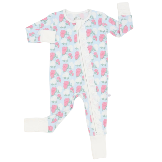 Girls Pink Hydrangea Double Zipper Romper