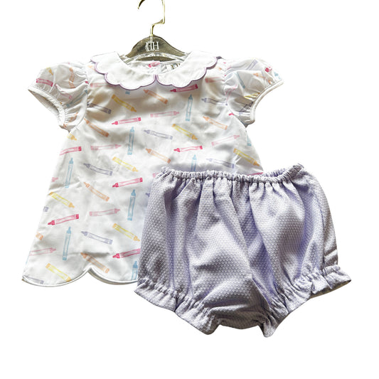 Crayon Scalloped Peter Pan Top & Bloomer Set