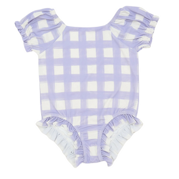 Girls Purple Check One Piece Swim