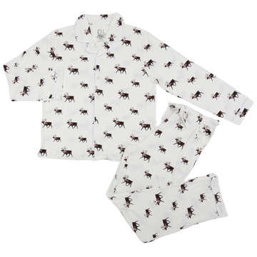 Womens Reindeer Long Sleeve Button Down Bamboo Loungewear Set