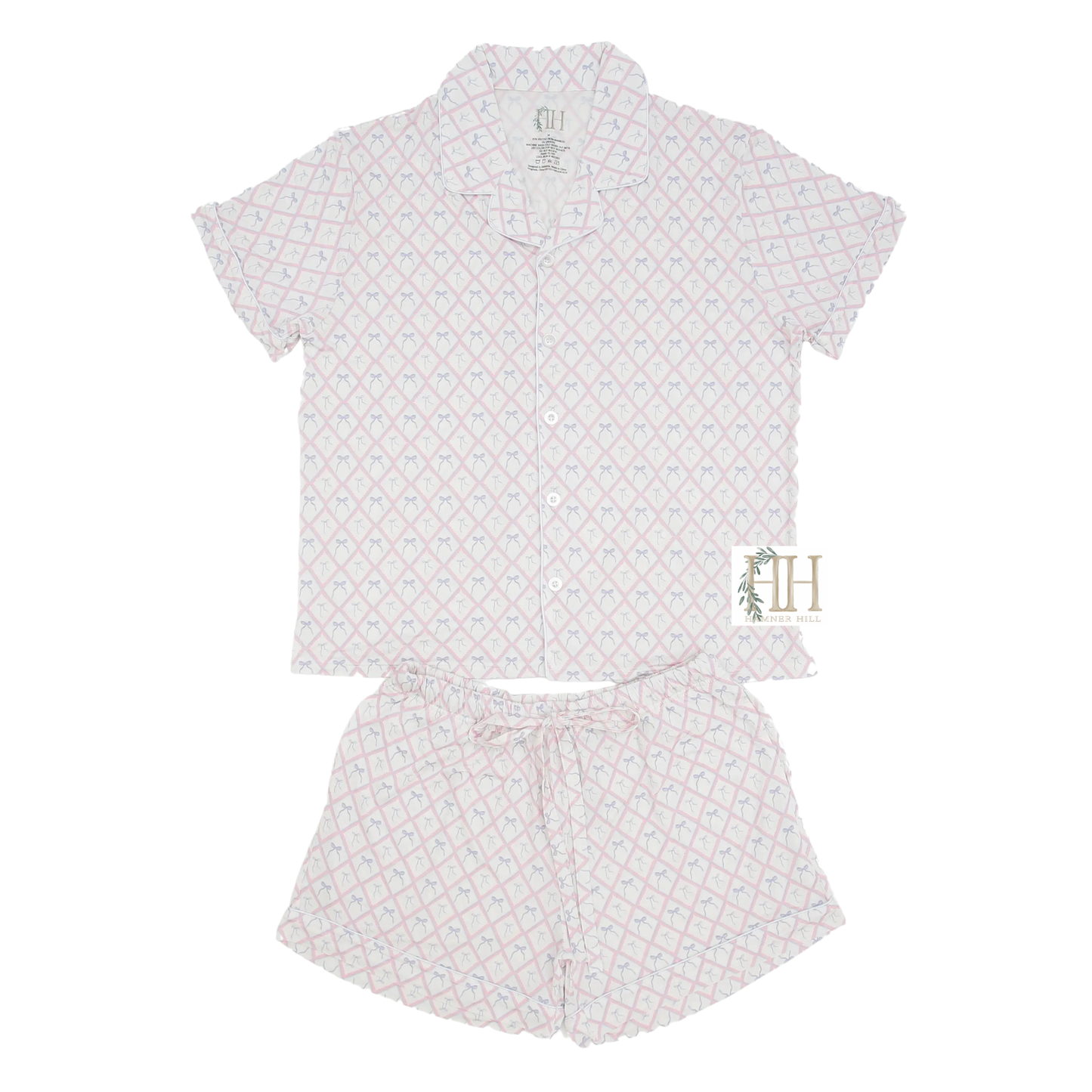 Women Ribbons and Bows Button Down Shorts Set