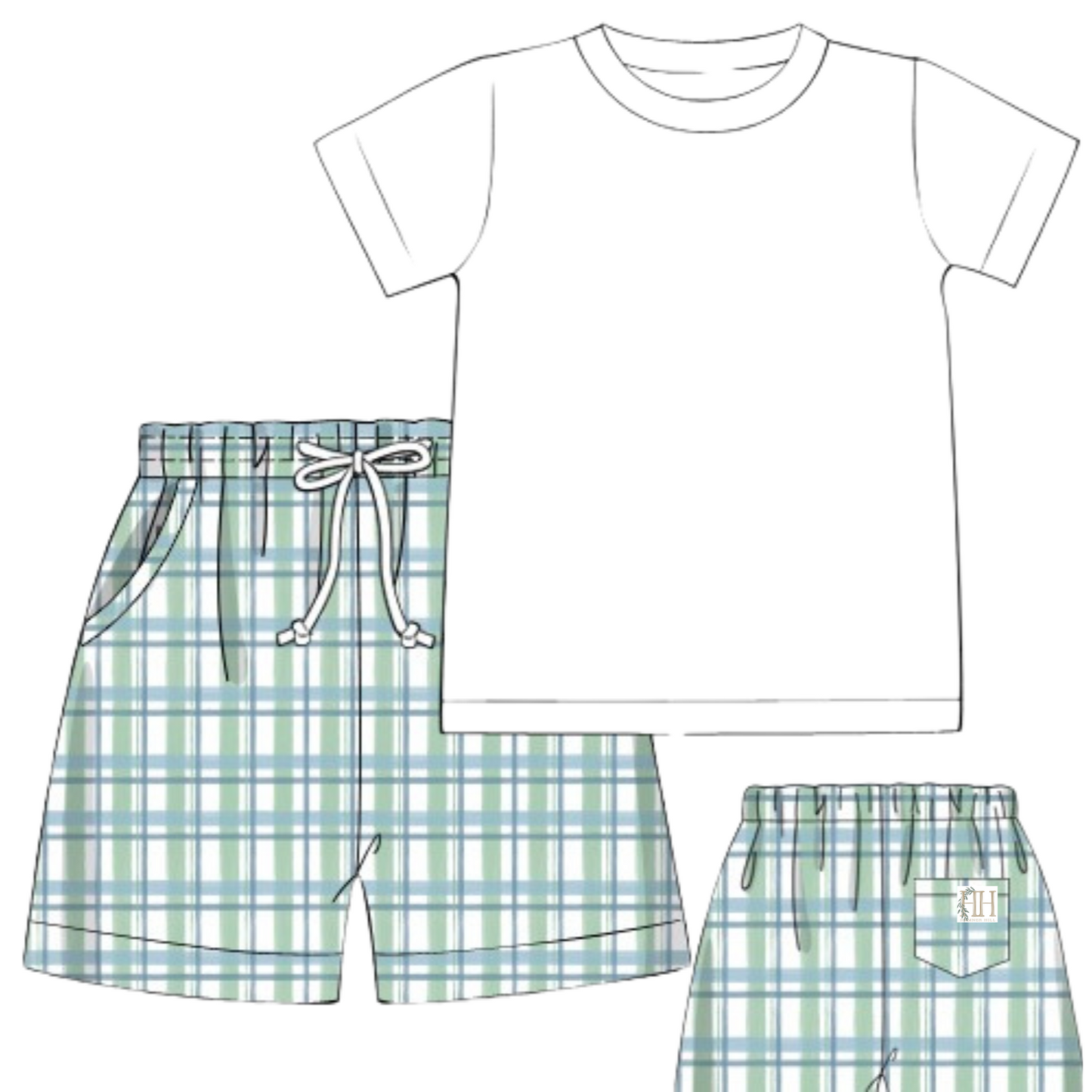 (PRE PURCHASE) Blue and Green Check Boys Swim Trunks