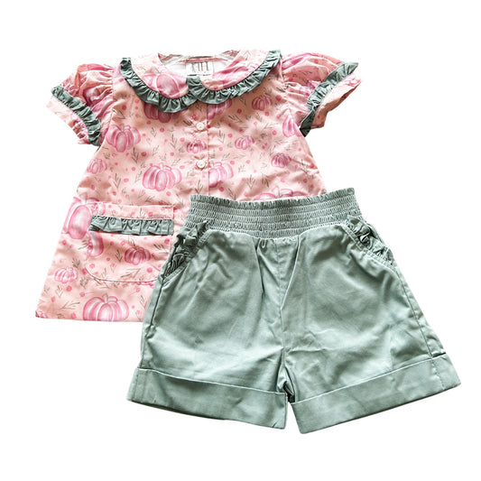 Girls Floral Pumpkin Top and Shorts Set
