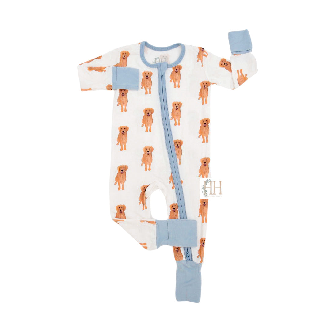 Boys Golden Retriever Double Zipper Romper